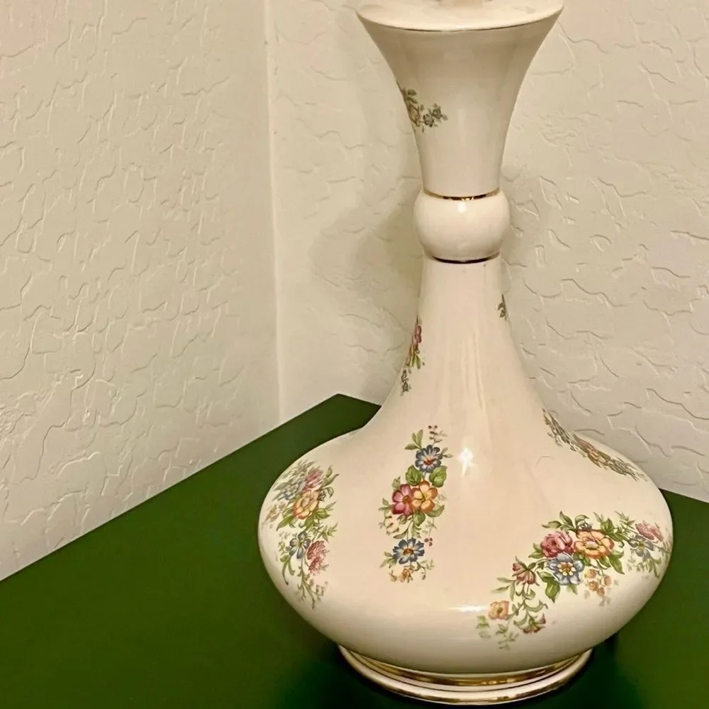 VTG Floral Lamp Porcelain Pink Cream Pastel Cottagecore Feminine Shabby Chic